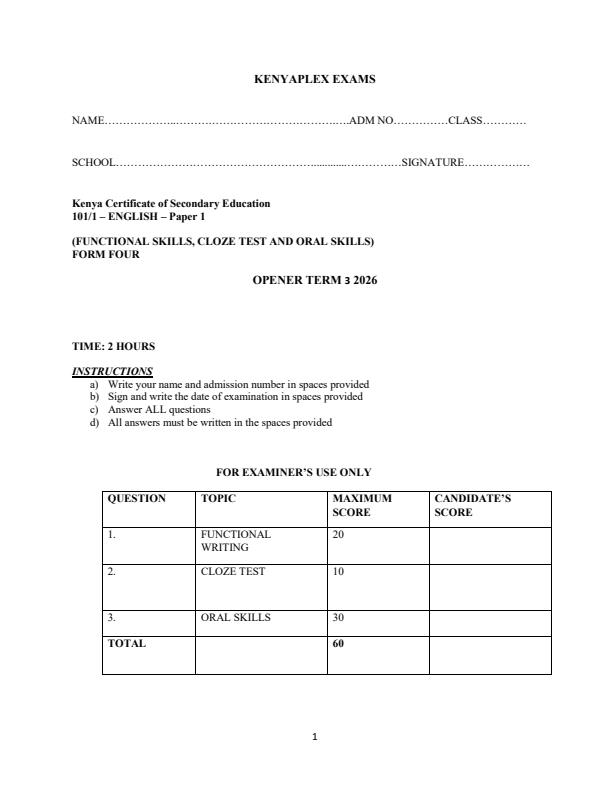 Preview page Form-4-English-Paper-1-Term-3-Opener-Exam-2026_6671_0.jpg