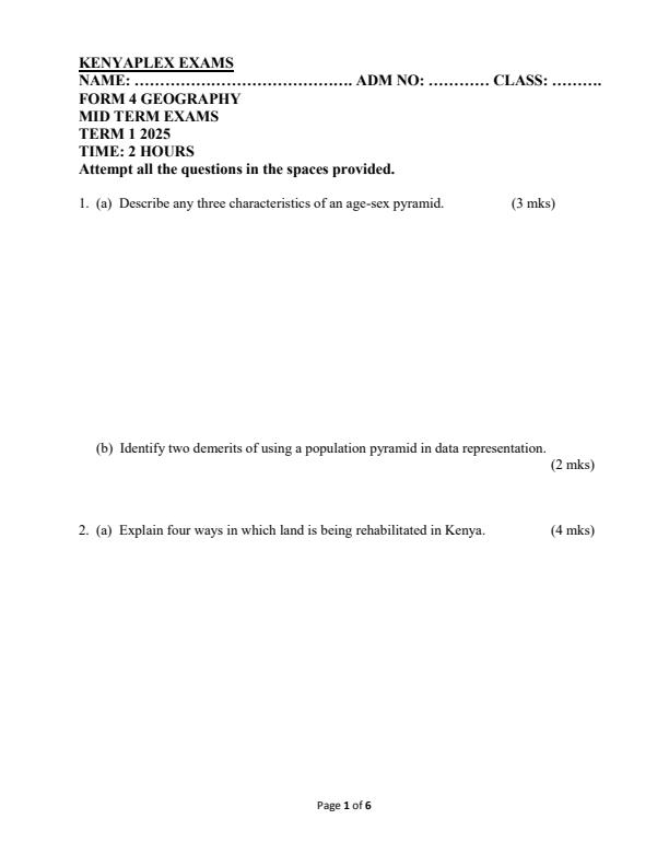 Preview page Form-4-Geography-Mid-Term-1-Exam-2025_3703_0.jpg