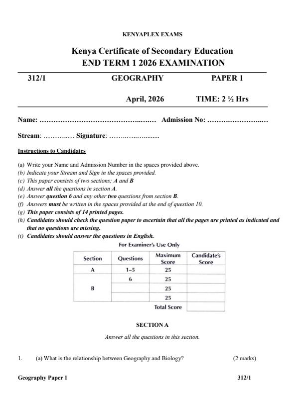 Preview page Form-4-Geography-Paper-1-End-Term-1-Exam-2026_5497_0.jpg