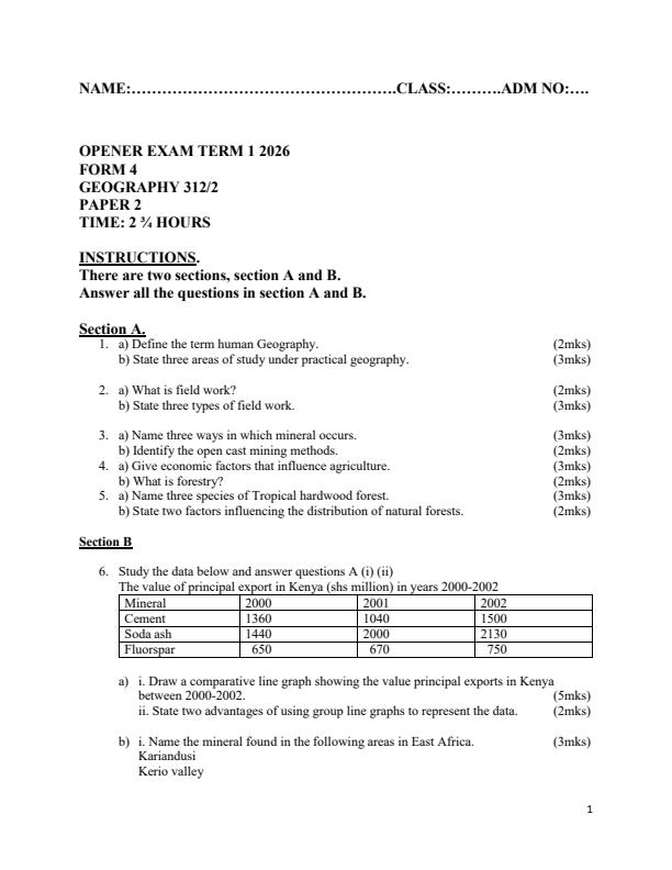 Preview page Form-4-Geography-Term-1-Opener-Exam-2026_4909_0.jpg