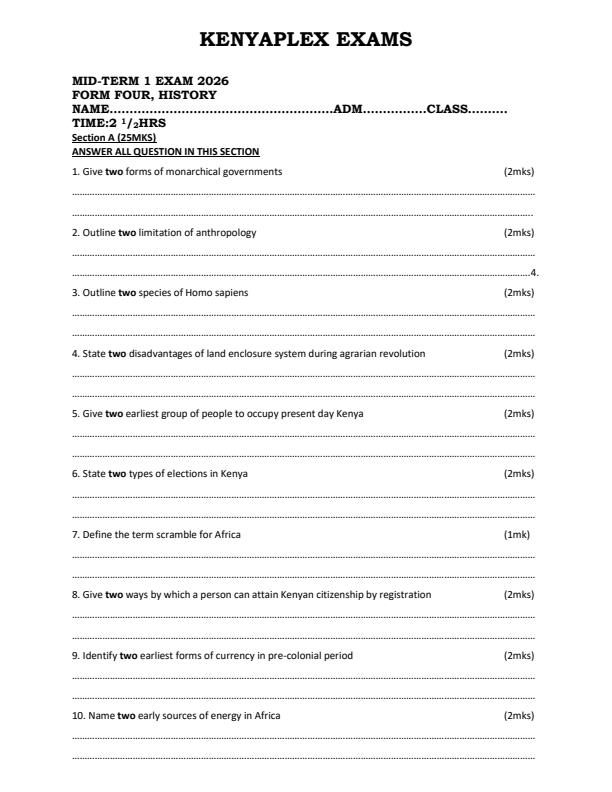 Preview page Form-4-History-and-Government-Mid-Term-1-Exam-2026_5294_0.jpg
