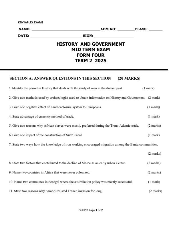 Preview page Form-4-History-and-Government-Mid-Term-2-Exam-2025_4110_0.jpg