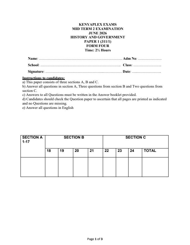 Preview page Form-4-History-and-Government-Mid-Term-2-Exam-2026_5984_0.jpg
