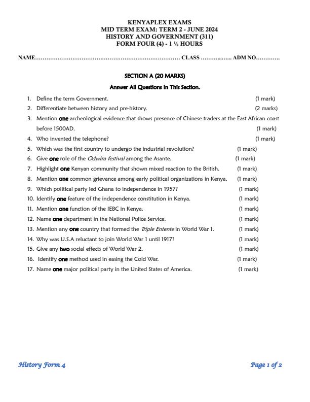 Preview page Form-4-History-and-Government-Mid-Term-2-Examination-2024_2508_0.jpg