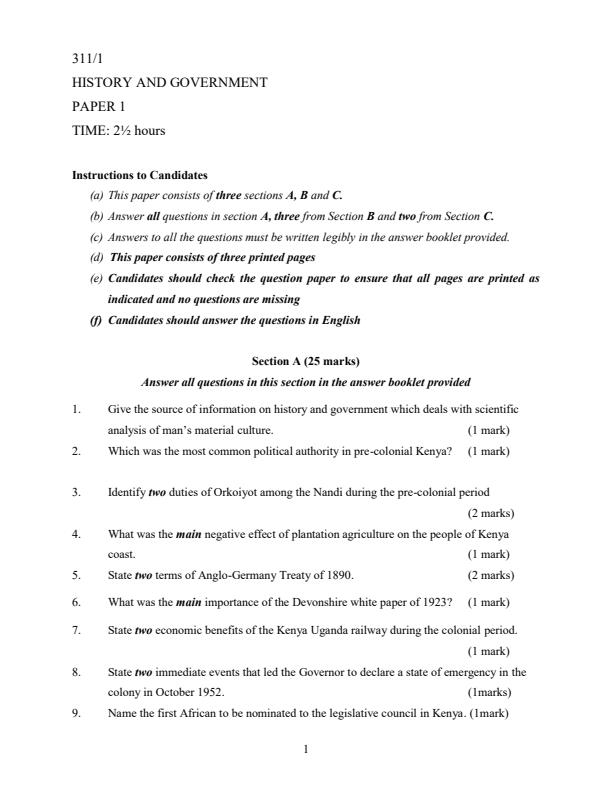 Preview page Form-4-History-and-Government-Paper-1-End-Term-1-Examination-2023_1533_0.jpg