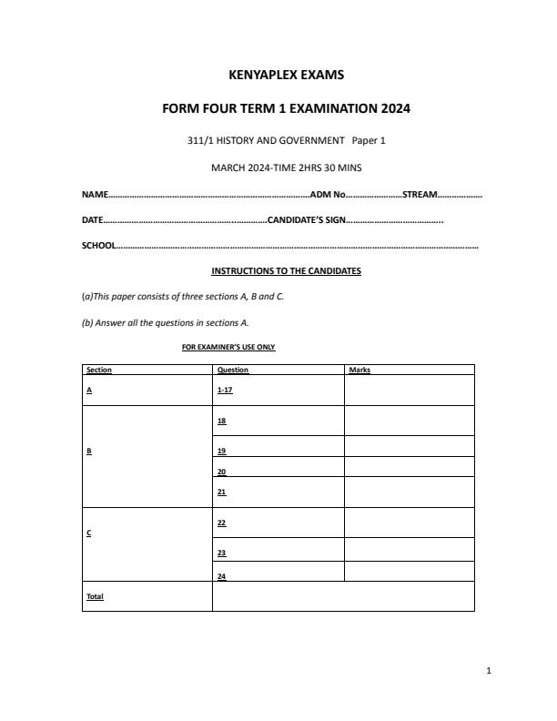 Preview page Form-4-History-and-Government-Paper-1-End-of-Term-1-Examination-2024_2276_0.jpg