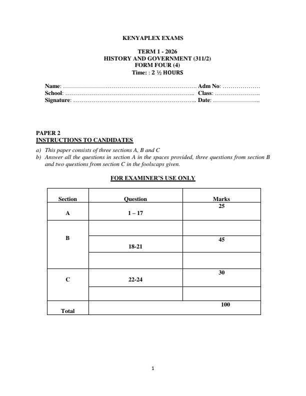 Preview page Form-4-History-and-Government-Paper-2-End-Term-1-Exam-2026_5500_0.jpg