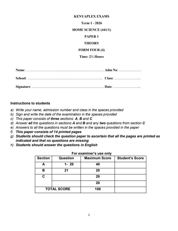 Preview page Form-4-Home-Science-Paper-1-End-Term-1-Exam-2026_5512_0.jpg