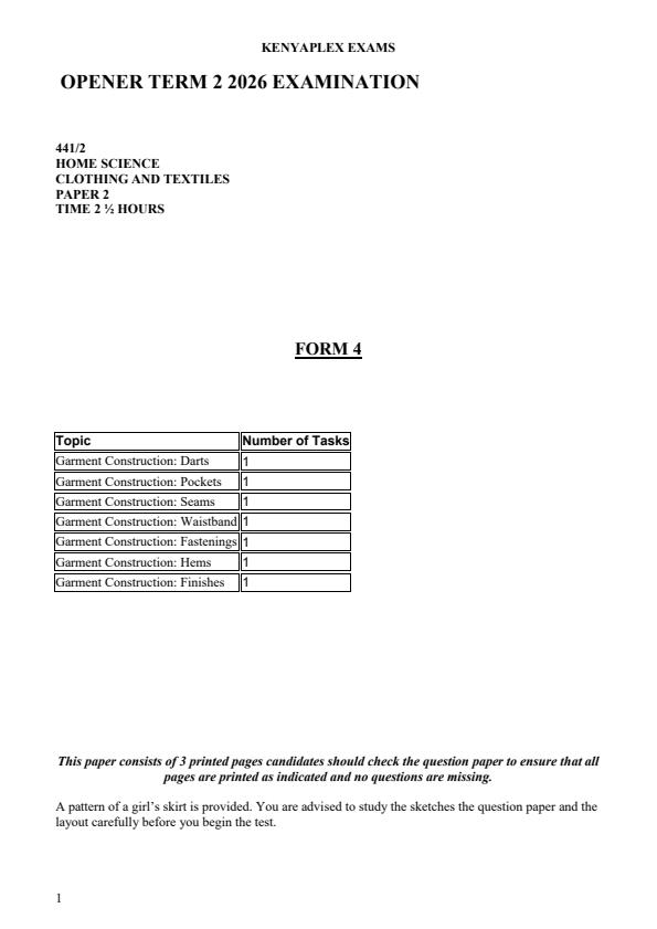 Preview page Form-4-Home-Science-Paper-2-Term-2-Opener-Exam-2026_5753_0.jpg