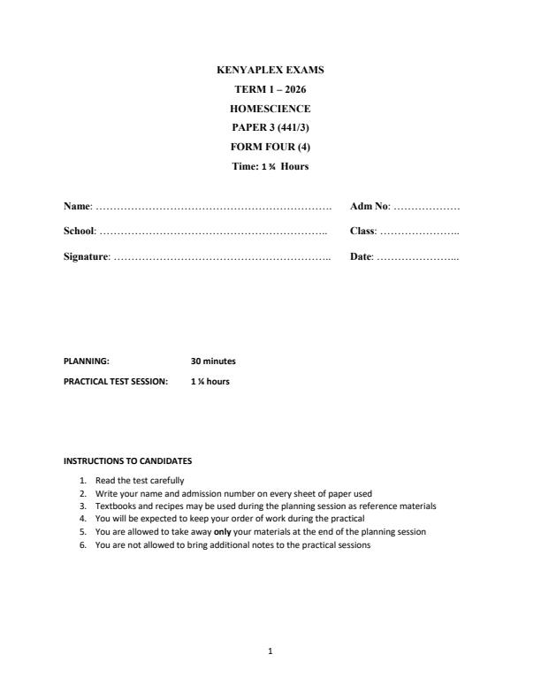 Preview page Form-4-Home-Science-Paper-3-End-Term-1-Exam-2026_5513_0.jpg