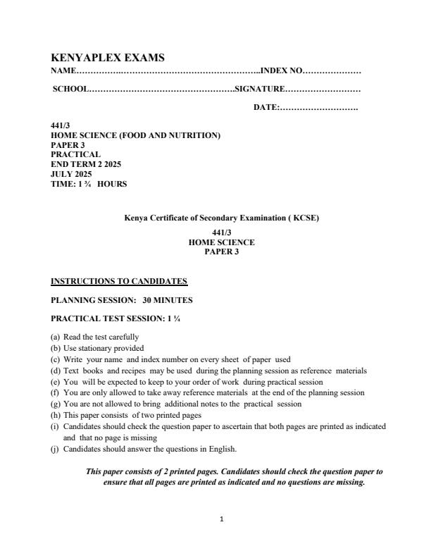 Preview page Form-4-Home-Science-Paper-3-End-of-Term-2-Examination-2025_4308_0.jpg