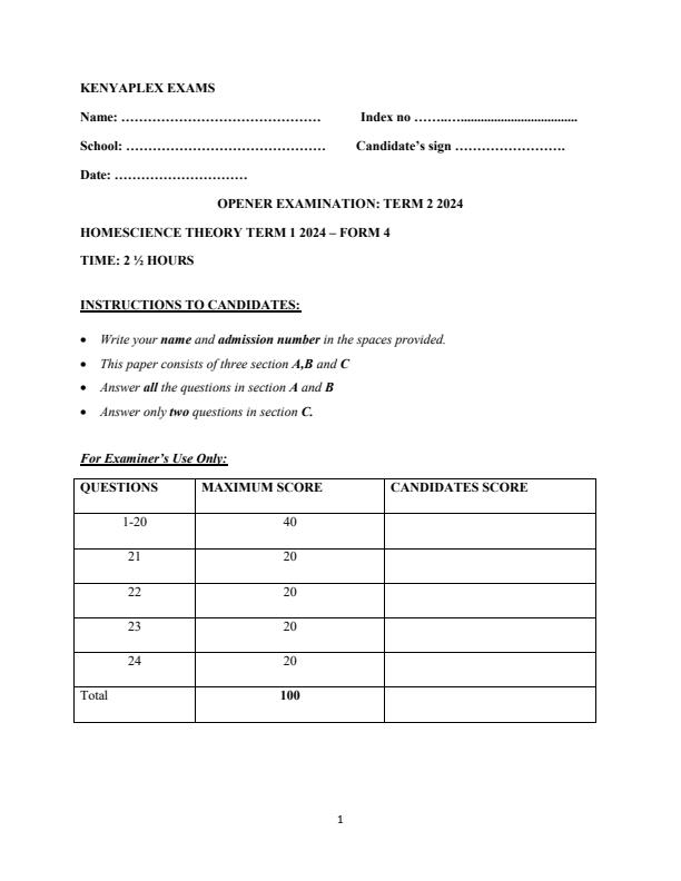 Preview page Form-4-Home-Science-Term-2-Opener-Exam-2024_2396_0.jpg