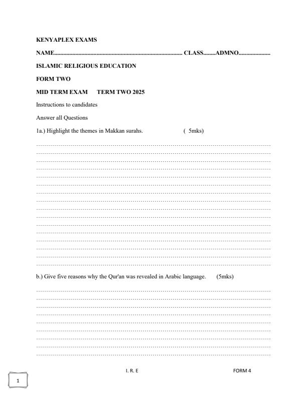Preview page Form-4-IRE-Mid-Term-2-Exam-2025_4223_0.jpg