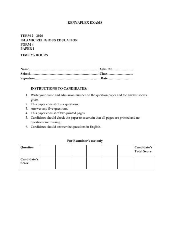 Preview page Form-4-Islamic-Religious-Education-Paper-1-Term-2-OPener-Exam-2026_5754_0.jpg