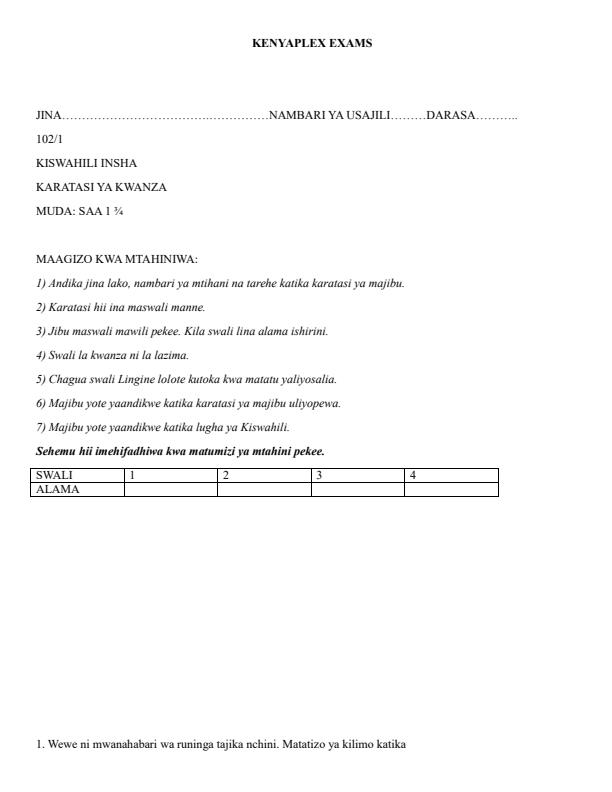 Preview page Form-4-Kiswahili-Paper-1-Term-3-Opener-Exam-2026_6654_0.jpg
