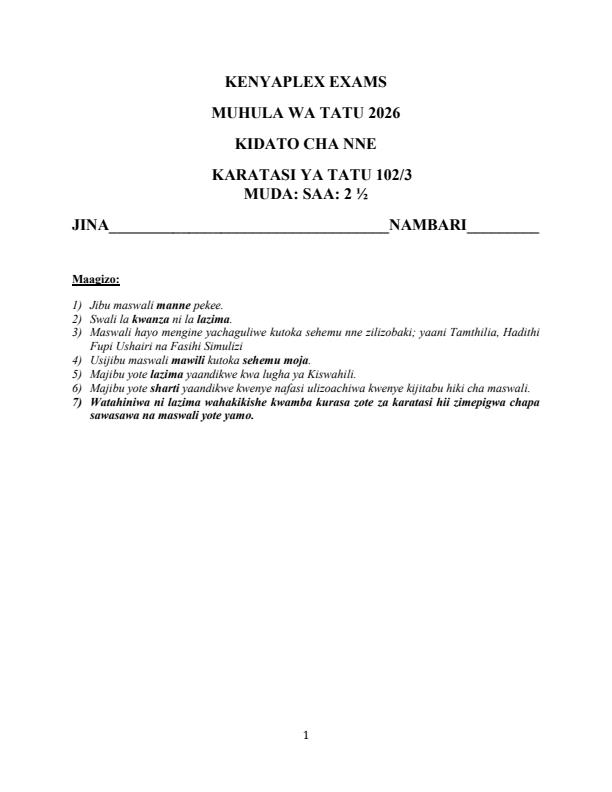 Preview page Form-4-Kiswahili-Paper-3-Term-3-Opener-Exam-2026_6656_0.jpg