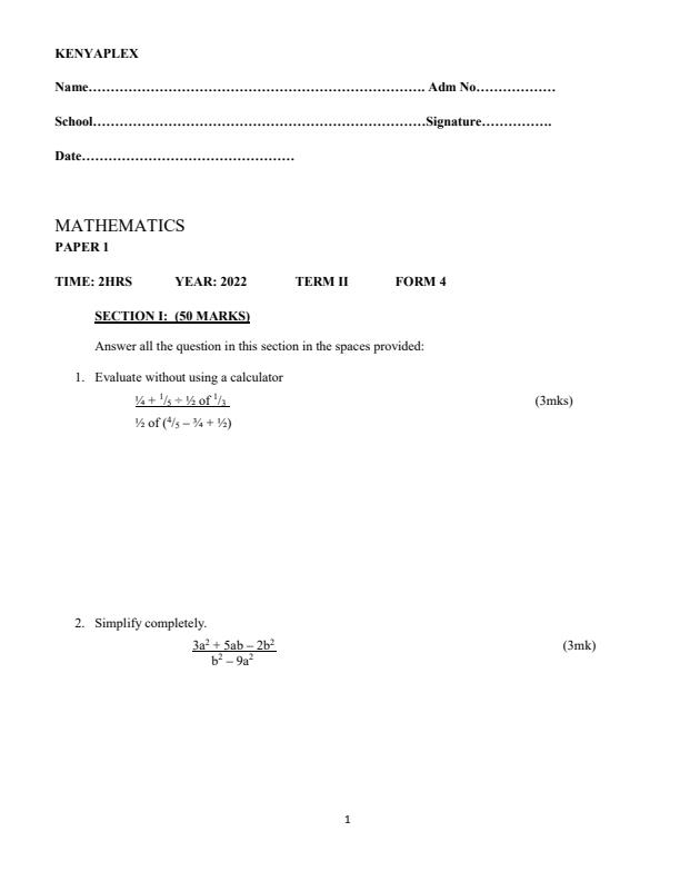 Preview page Form-4-Mathematics-Paper-1-End-of-Term-2-Examination-2022_1283_0.jpg