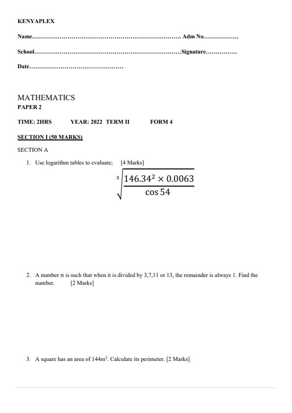 Preview page Form-4-Mathematics-Paper-2-End-of-Term-2-Examination-2022_1284_0.jpg