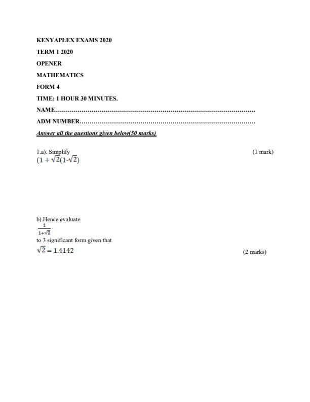 Preview page Form-4-Mathematics-Term-1-Opener-Examination-2020_458_0.jpg