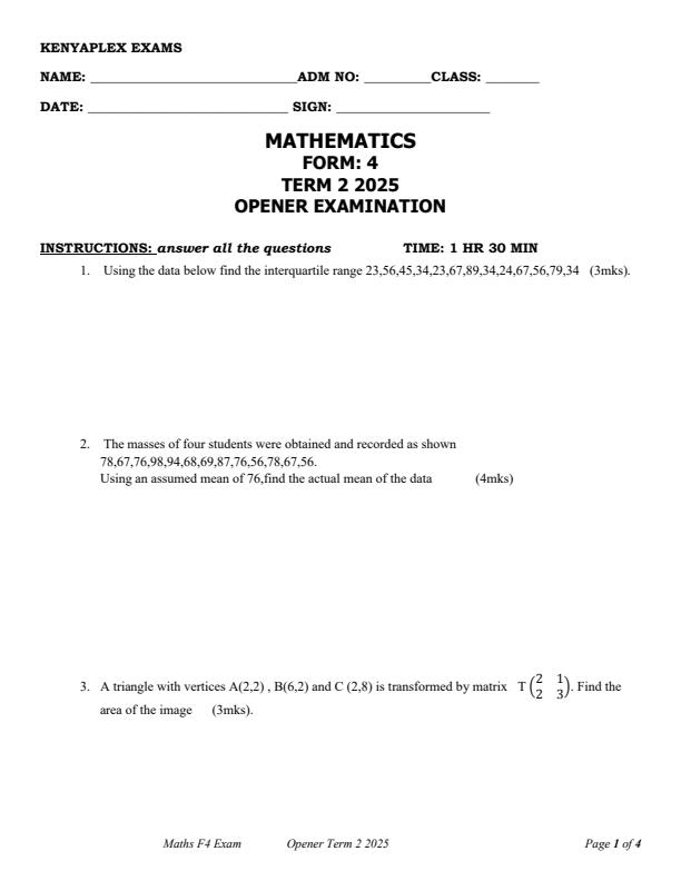 Preview page Form-4-Mathematics-Term-2-Opener-Exam-2025_3954_0.jpg