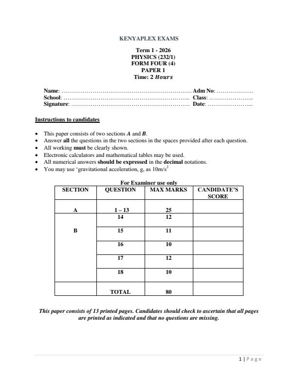 Preview page Form-4-Physics-Paper-1-End-Term-1-Exam-2026_5509_0.jpg