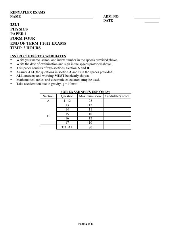 Preview page Form-4-Physics-Paper-1-End-of-Term-1-Examination-2022_1187_0.jpg