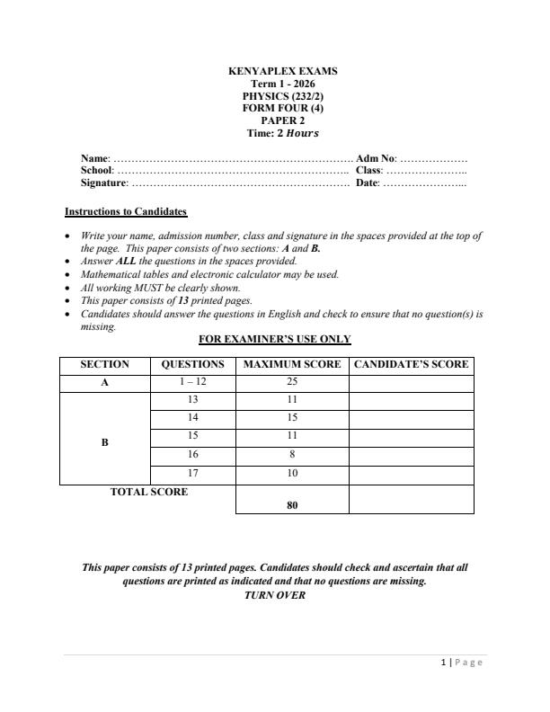Preview page Form-4-Physics-Paper-2-End-Term-1-Exam-2026_5514_0.jpg