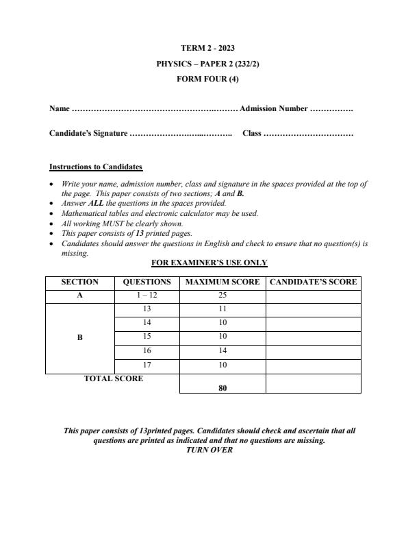 Preview page Form-4-Physics-Paper-2-End-of-Term-2-Examination-2023_1784_0.jpg