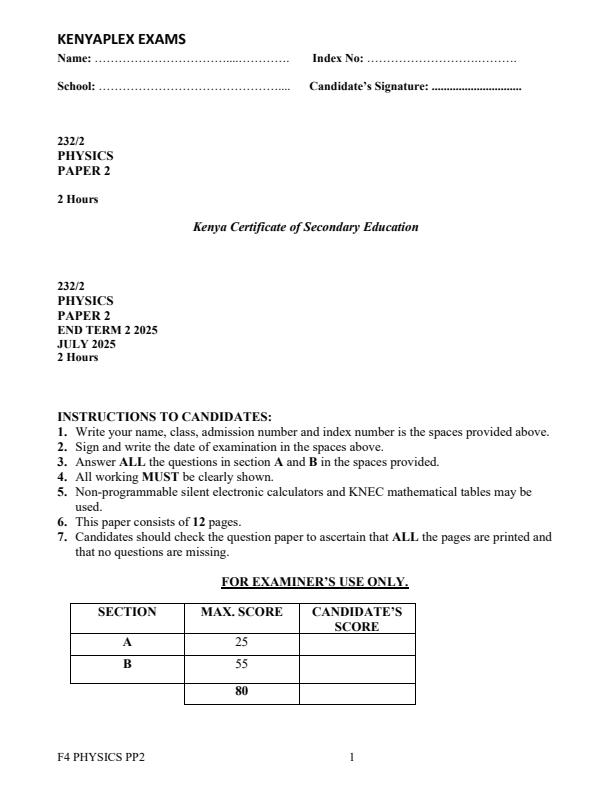 Preview page Form-4-Physics-Paper-2-End-of-Term-2-Examination-2025_4315_0.jpg
