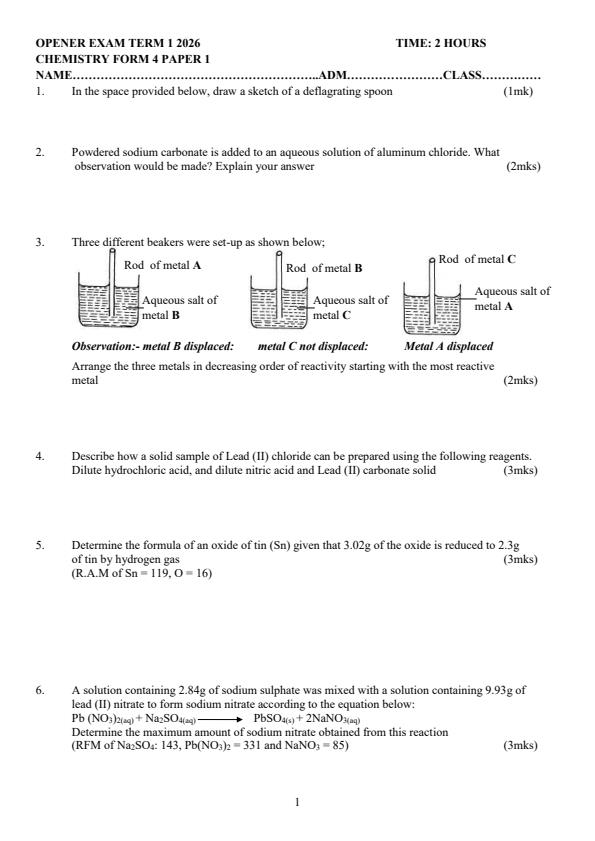 Preview page Form-4-Term-1-Chemistry-Opener-Exam-2026_4905_0.jpg