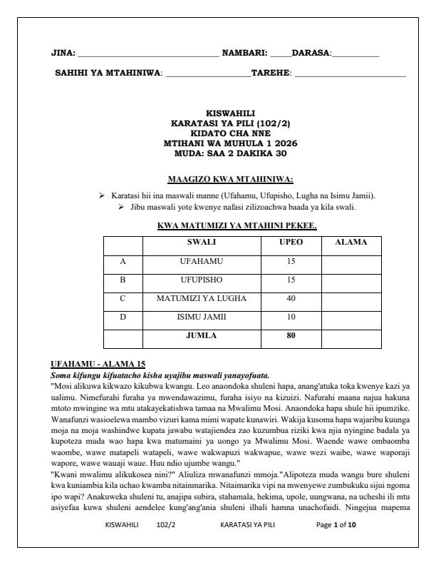 Preview page Form-4-Term-1-Kiswahili-Opener-Exam-2026_4912_0.jpg