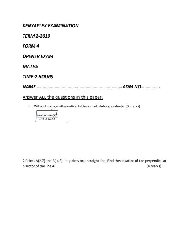 Preview page Form-4-Term-2-Mathematics-Opener-Exam-2019_126_0.jpg