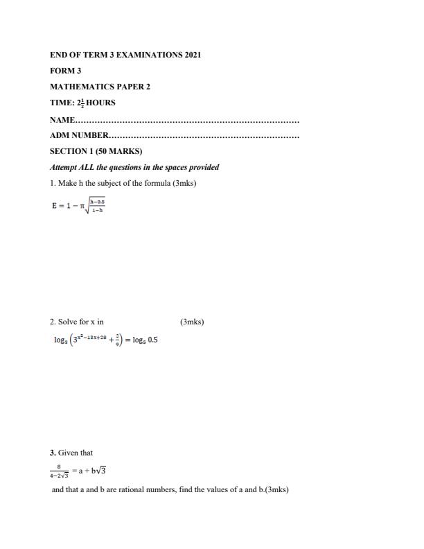 Preview page Form-Mathematics-Paper-2-End-of-Term-3-Examination-2021_832_0.jpg