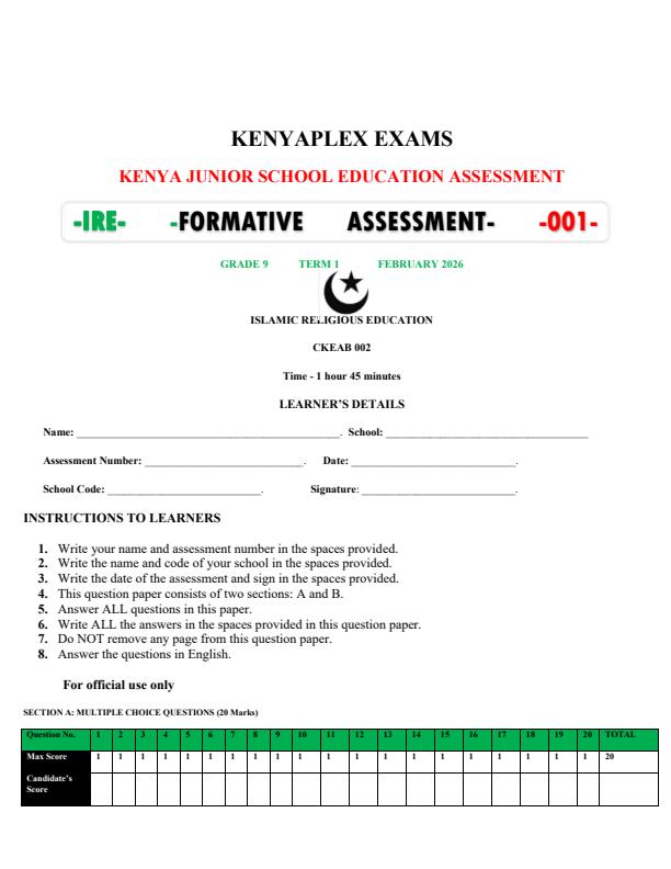 Preview page Gade-9-IRE-Mid-Term-1-Exam-2026_5126_0.jpg
