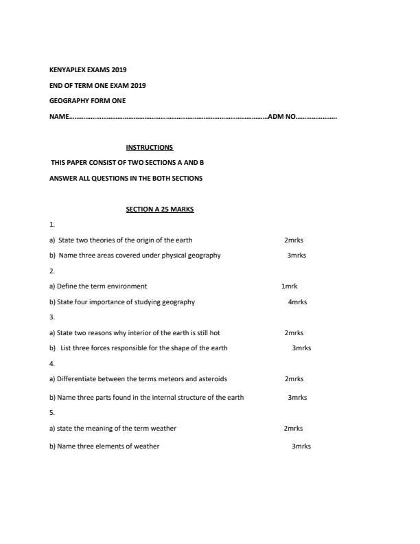 Preview page Geography-Form-1-End-of-Term-1-Examination-2019-Version-2_51_0.jpg