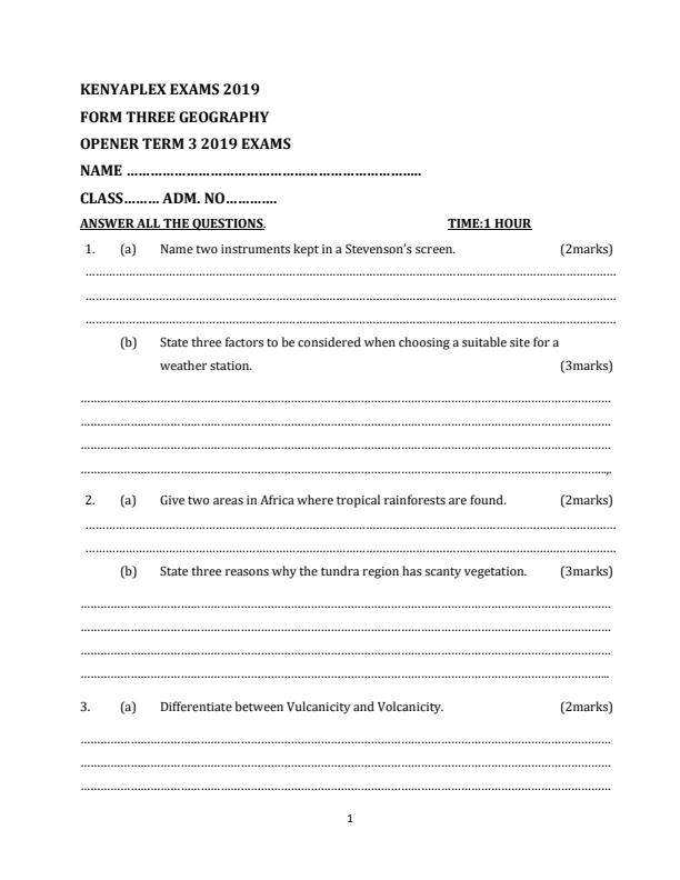Preview page Geography-Form-3-Term-3-Opener-Examination_300_0.jpg