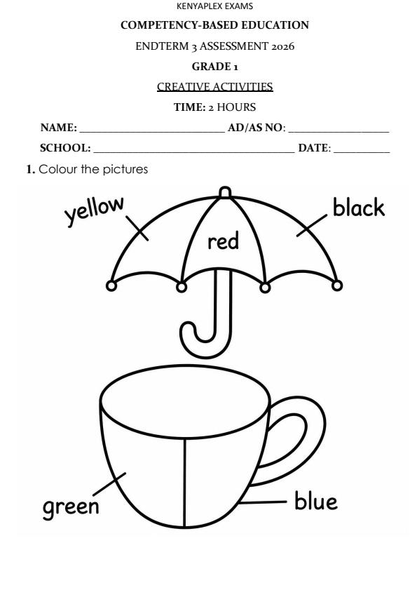 Preview page Grade-1-Creative-Activities-End-Term-3-Set-2-Exam-2026_7131_0.jpg
