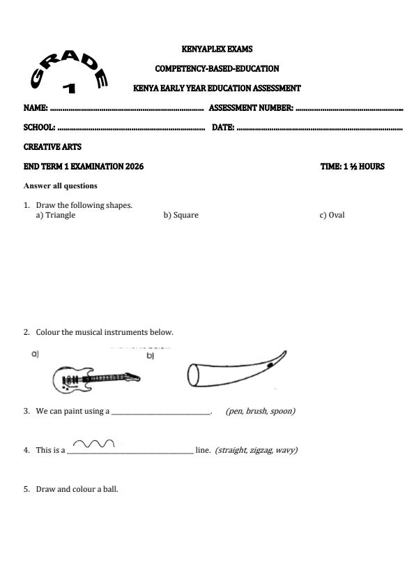 Preview page Grade-1-Creative-Arts-End-Term-1-Exam-2026_5285_0.jpg