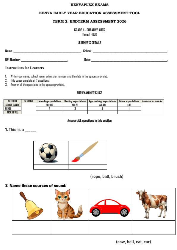 Preview page Grade-1-Creative-Arts-End-Term-2-Exam-2026_6011_0.jpg