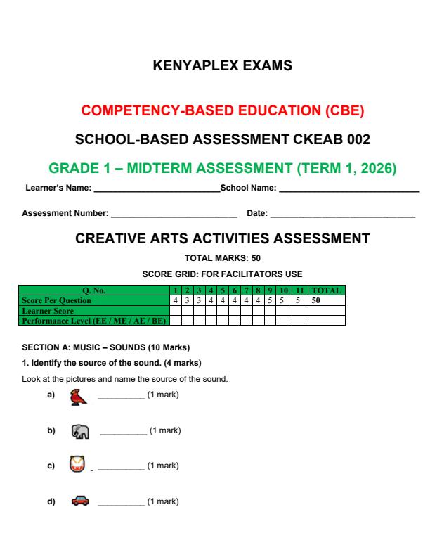 Preview page Grade-1-Creative-Arts-Mid-Term-1-Exam-2026_5219_0.jpg