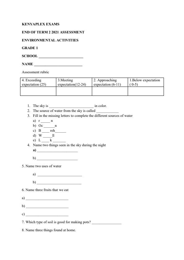 Preview page Grade-1-End-of-Term-2-Environmental-Activities-Examination-2021_789_0.jpg