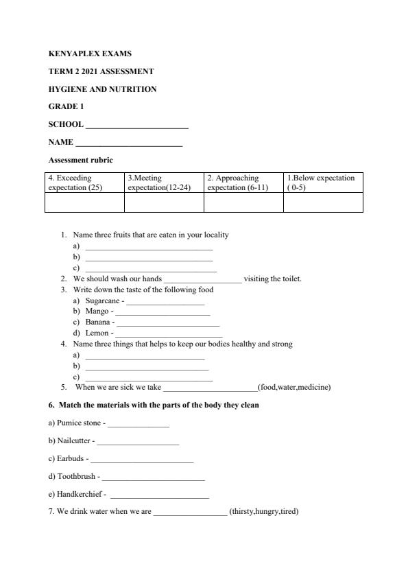 Preview page Grade-1-End-of-Term-2-Hygiene-and-Nutrition-Examination-2021_790_0.jpg