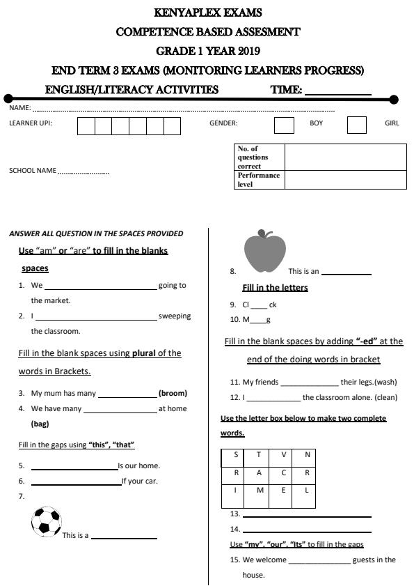 Preview page Grade-1-English-Activities-End-of-Term-3-Examination-2019_406_0.jpg