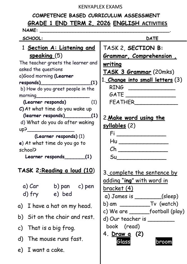 Preview page Grade-1-English-Activities-July-Assessment-Examination-2026_6315_0.jpg