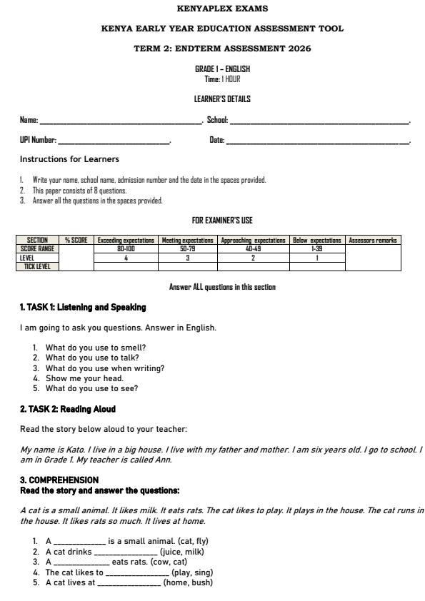 Preview page Grade-1-English-End-Term-2-Exam-2026_6012_0.jpg