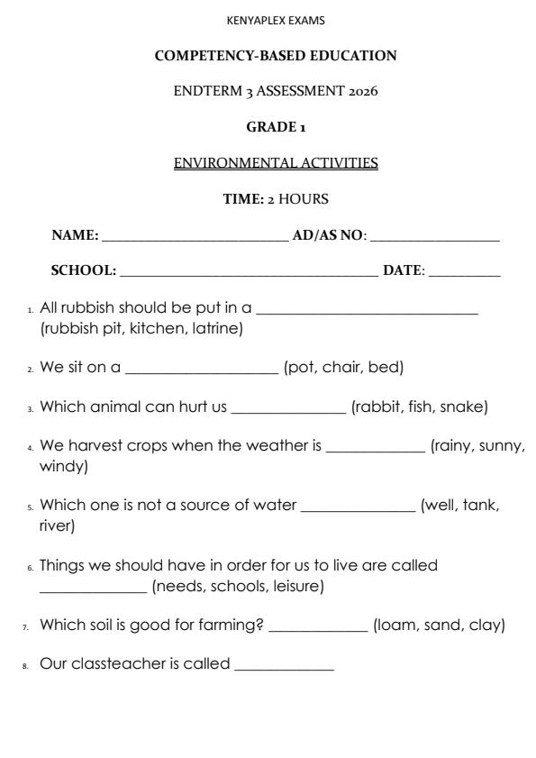 Preview page Grade-1-Environmental-Activities-End-Term-3-Set-2-Exam-2026_7133_0.jpg