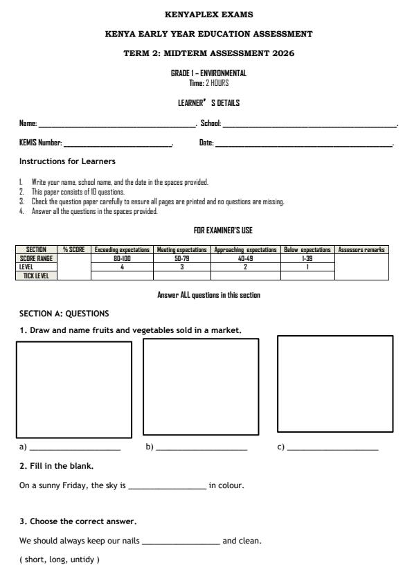 Preview page Grade-1-Environmental-Activities-Mid-Term-2-Exam-2026_5790_0.jpg