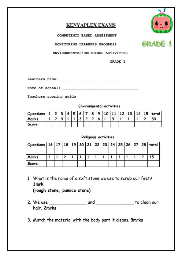 Preview page Grade-1-Environmental-and-Religious-Activities-Mid-Term-1-Exam-2025_3632_0.jpg