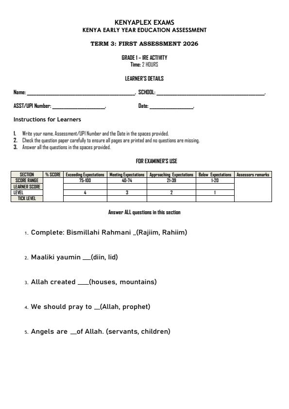 Preview page Grade-1-Islamic-Religious-Education-Activity-Term-3-Opener-Exam-2026_6445_0.jpg