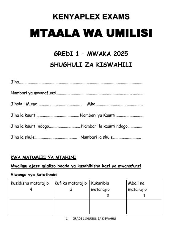 Preview page Grade-1-Kiswahili-Activities-Mid-Term-2-Exam-2025_4131_0.jpg
